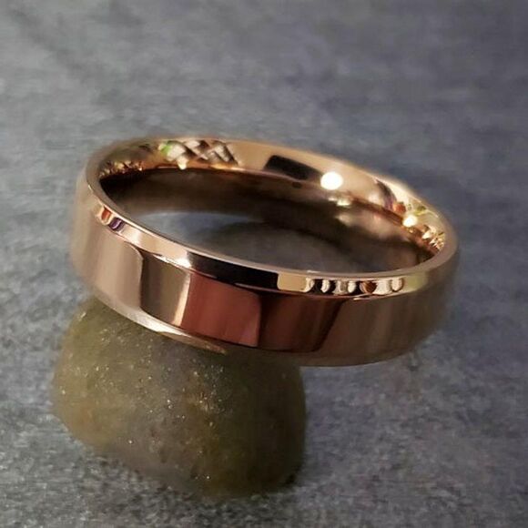 Women's Wedding Band Ring - Rose Gold over Stainless Steel - Promise Ring - Picture 2 of 3
